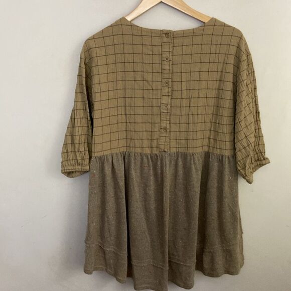 Oddly Boho Mixed Media Cotton Tunic with Crochet Detail in Brown size M - Picture 2 of 10